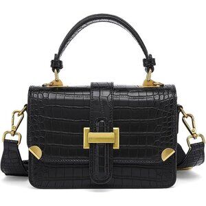 Women's A-black Leather Satchel Small Classy Crossbody Bag Purse Fashion Handbag